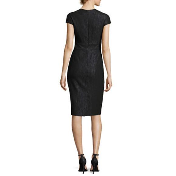 Lela Rose black shimmery Sheer-Panel Cap-Sleeve Cocktail Dress size 12 - Picture 2 of 13